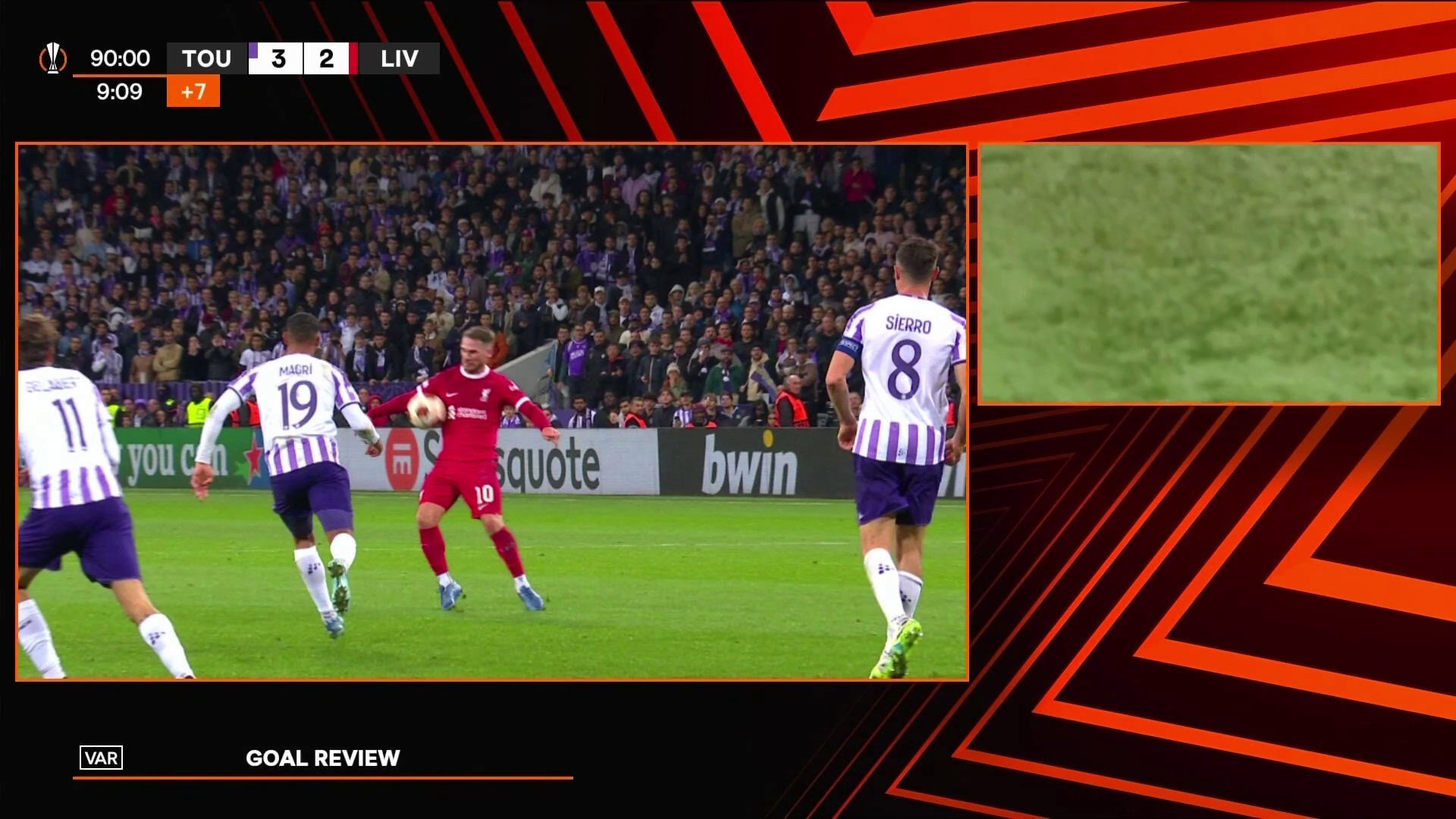 Liverpool disallowed goal against Toulouse 90+10'